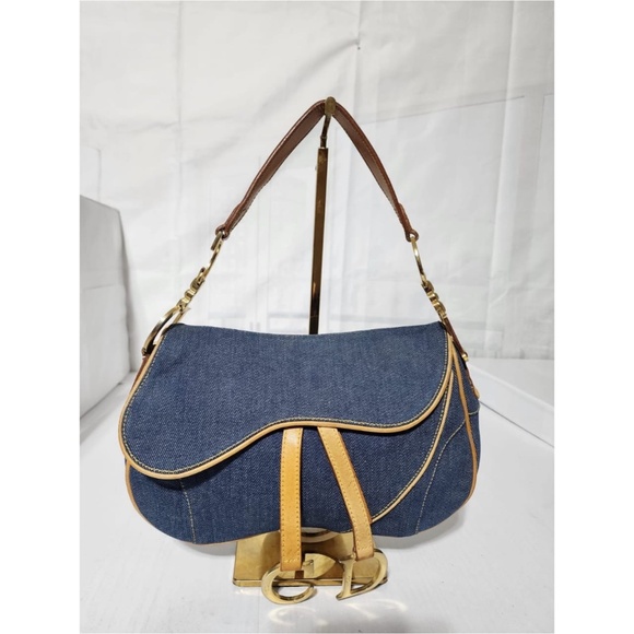 Authentic Christian Dior Double Saddle Bag Denim Blue/Brown - Picture 1 of 15